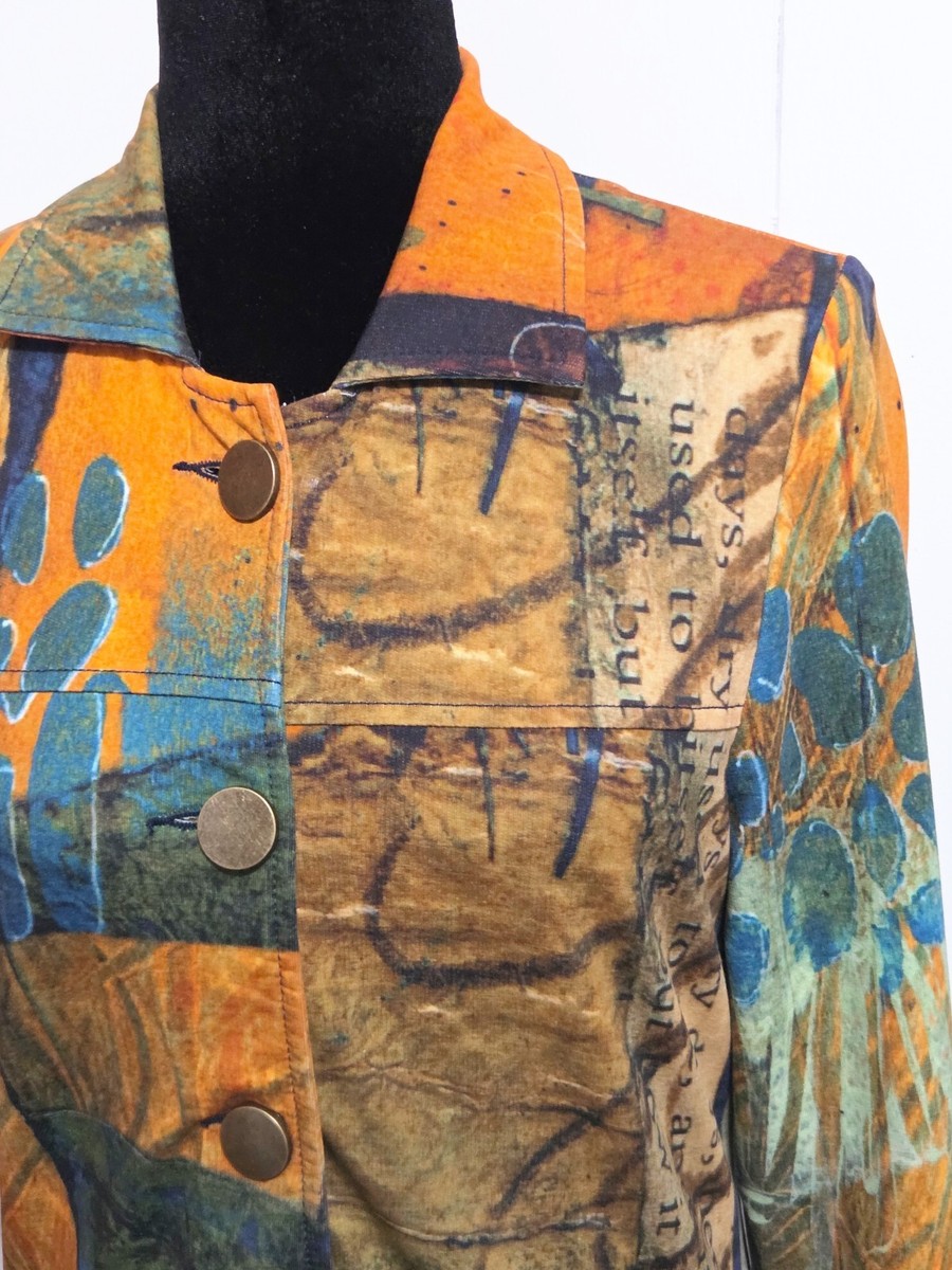 Simply Art By Dolcezza Womens Small Blazer - Abstract Pattern Mixed Media Orange View 2