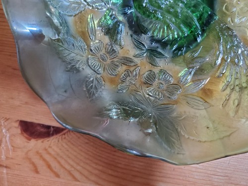 Carnival Glass MILLERSBURG GREEN MYSTERY Peacock & Urn Bowl - Picture 7 of 10