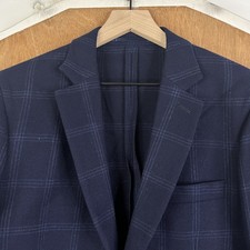 Charles Tyrwhitt Blazer Mens 40R Navy Blue Windowpane 2 Button 100 Wool Jacket