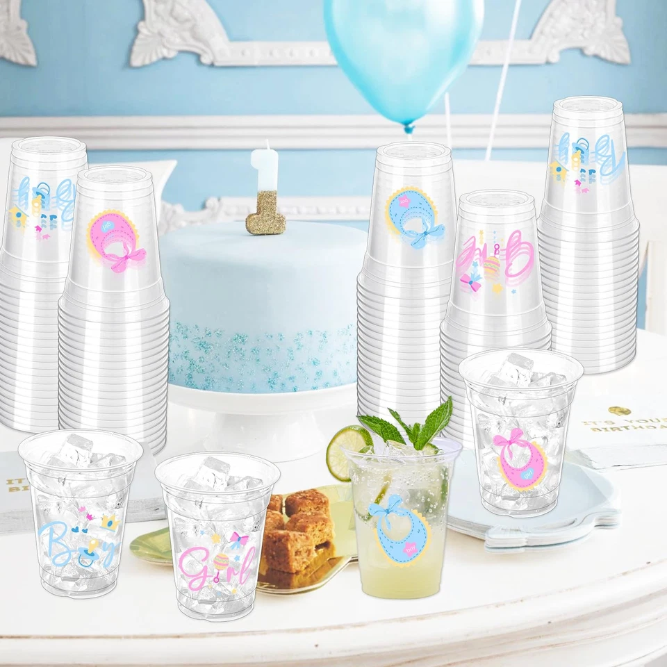 100 Piezas Tazas de Plástico para Fiesta Revelación de Género, 12oz Taza Gruesa Transparente Pi... Foto 4 de 4