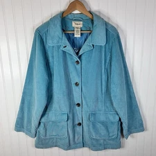 LL Bean Womens Large Barn Chore Coat Jacket Corduroy Teal Green Button Up 0 WL03