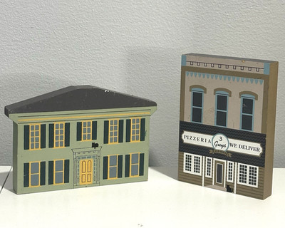 (2x PIECE) 1996 THE CAT'S MEOW SERIES XIV THREE GUYS PIZZERIA & 1992 Grand Haven