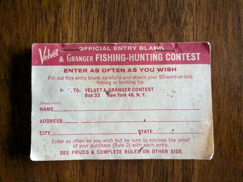 VTG Velvet & Granger Fishing-Hunting Contest Book of Forms Blank Unused P19 - Picture 1 of 5