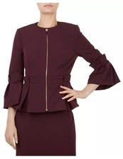 NWT Ted Baker Maggi Peplum Pleaded Zip Jacket Size 2 US 6 Purple