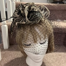 Women's Leopard Fascinator Headband Hat With Feathers Black Net Accents