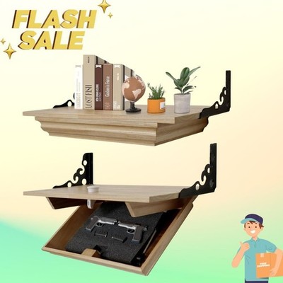 Hidden Gun Shelf Wall Mounted Locking Storage Solid Wood Secret Compartment