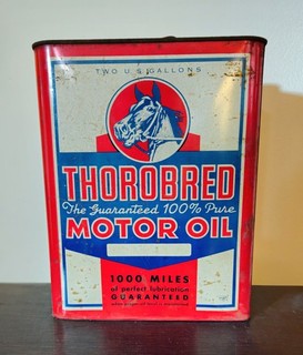 VINTAGE MOTOR OIL TWO 2 GALLON CAN ADVERTISING THOROBRED OIL CO ANTIQUE GAS RARE