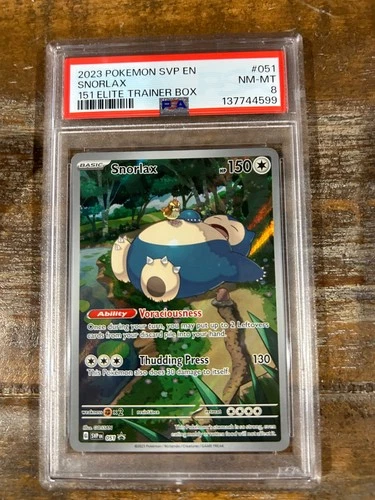 POKEMON 2023 Svp En 151 ETB Full Art SNORLAX #051 PSA 8 RARE