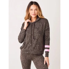 Sundry Stripe Floral Hoodie Size 2/Medium Brown Stretch Soft Loungewear NWT