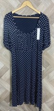 Roman Navy & White Polka Dot Square Neck Dress Size 18 New