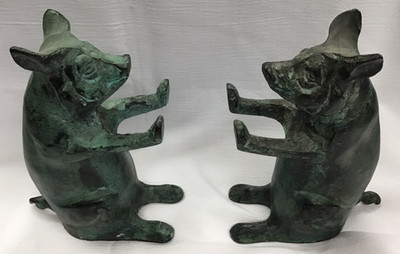 Pair of Vintage San Pacific Int'l SPI Bronze Hogs / Boars Bookends / Door Stops
