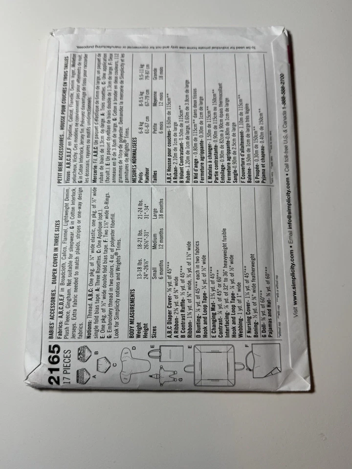 2011 Simplicity 2165 Pattern Diaper Cover Bunting Mat Nursing One Size Uncut 310 - Image 3 of 4