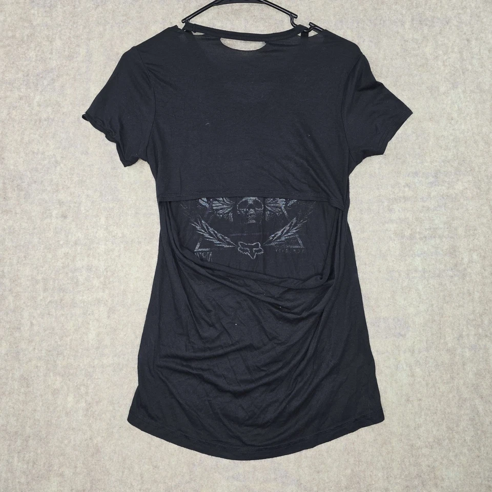 Camiseta Fox Racing Graphic Skull Wings feminina preta e roxa XS mistura de algodão - Imagem 2 de 4