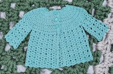 Handmade Blue Crochet Open Knit Cardigan Jumper 0-3 Months Button Front