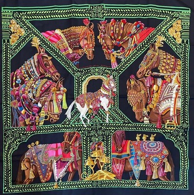 HERMES Carre 90 LA DANSE DU CHEVAL MARWARI Silk Scarf Black woman France