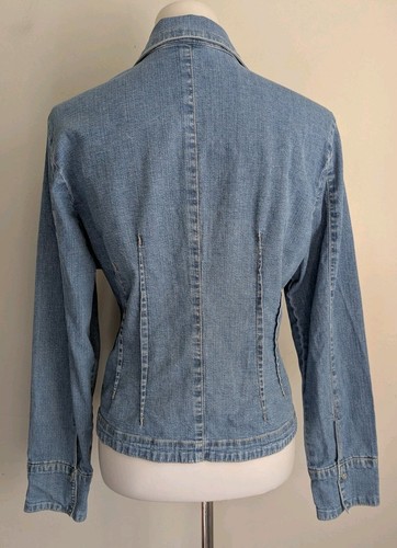 Y2k Womens Faded Fitted Stretch Blue Denim Shirt Snap Cowgirl Boho Western Large - Picture 2 of 11