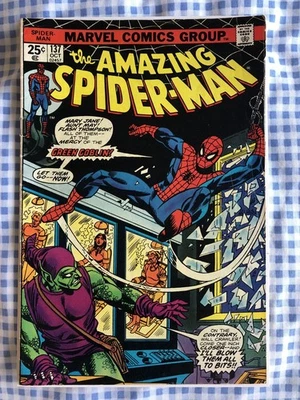 Amazing Spiderman 137 (1974) Green Goblin Harry Osborn app, cents - Image 1 of 4