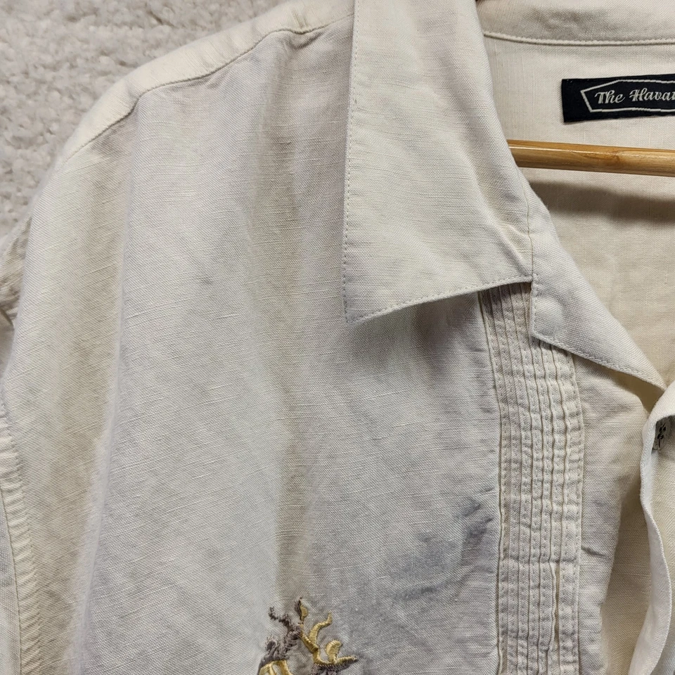 Camisa The Havanera Co Botones Para Hombre XL Beige Bordado Lino Foto 3 de 4