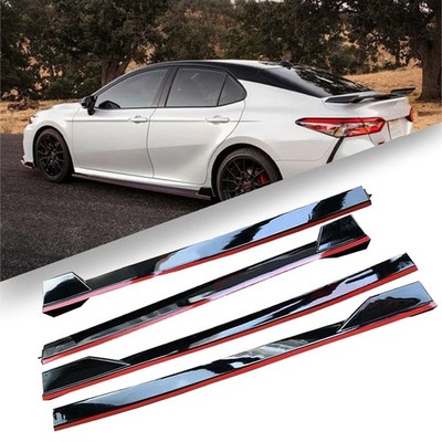 4PCS Side Skirts Extension Gloss Black w/red line for 18-22 Toyota Camry SE XSE