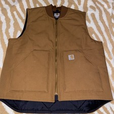 NOS V01-BRN Carhartt Duck Canvas VTG Vest Mens L Khaki Brown Quilted Utility