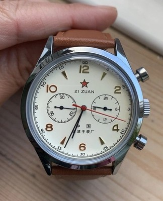 Red Star 1963 Re-issue Pilot Aviation Zuan 21 Men's Quartz Watch Leather Strap
