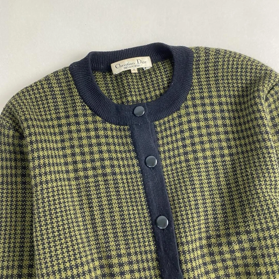 Cárdigan Christian Dior Sin Cuello Lana Verde Negro Talla M L Equivalente Foto 3 de 4