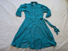 nanette Nanette Lepore Dress Womens 12 Teal Swiss Dot Button Front Tie Waist