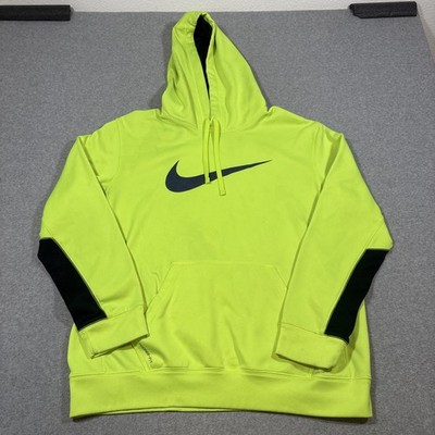 Nike Therma-FIT Neon Yellow Center Contrast Swoosh Men's Sz L Active Hoodie