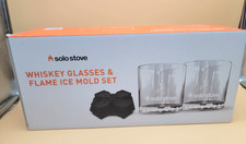 Solo Stove Whiskey Glasses Set w/ Flame Ice Mold, Stemless Clear Glass (2)
