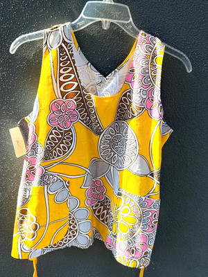 Vintage 1960's -70's Psychedelic Floral and Geometric Print Sleeveless Top