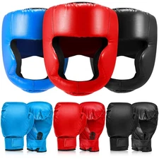 Kanayu 3 Pieces Boxing Headgear and 3 Pairs Gloves Set Shockproof Leather Box...