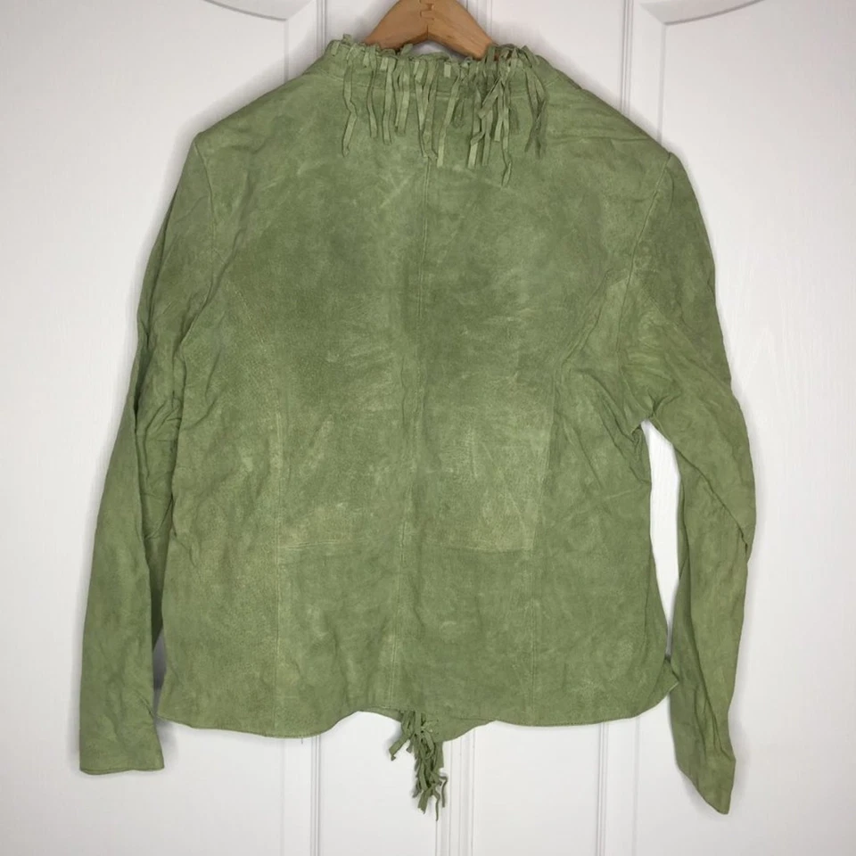 Dialogue Cowboy Fringe Leather Jacket Western Blazer Long Sleeve Green Size XL - Image 2 of 4