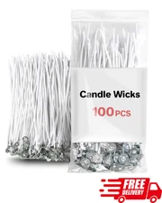 100PCS 6 Inch Cotton Candle Wicks for Candle Making, Thick Pre-Waxed Wick Set