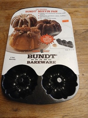 Nordic Ware Bundt Festival Muffin Pan 6 Cups Black Non Stick Cast Aluminum USA