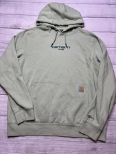 Carhartt Hoodie Mens Large Green Force Logo Graphic Fleece Pullover Sweatshirt