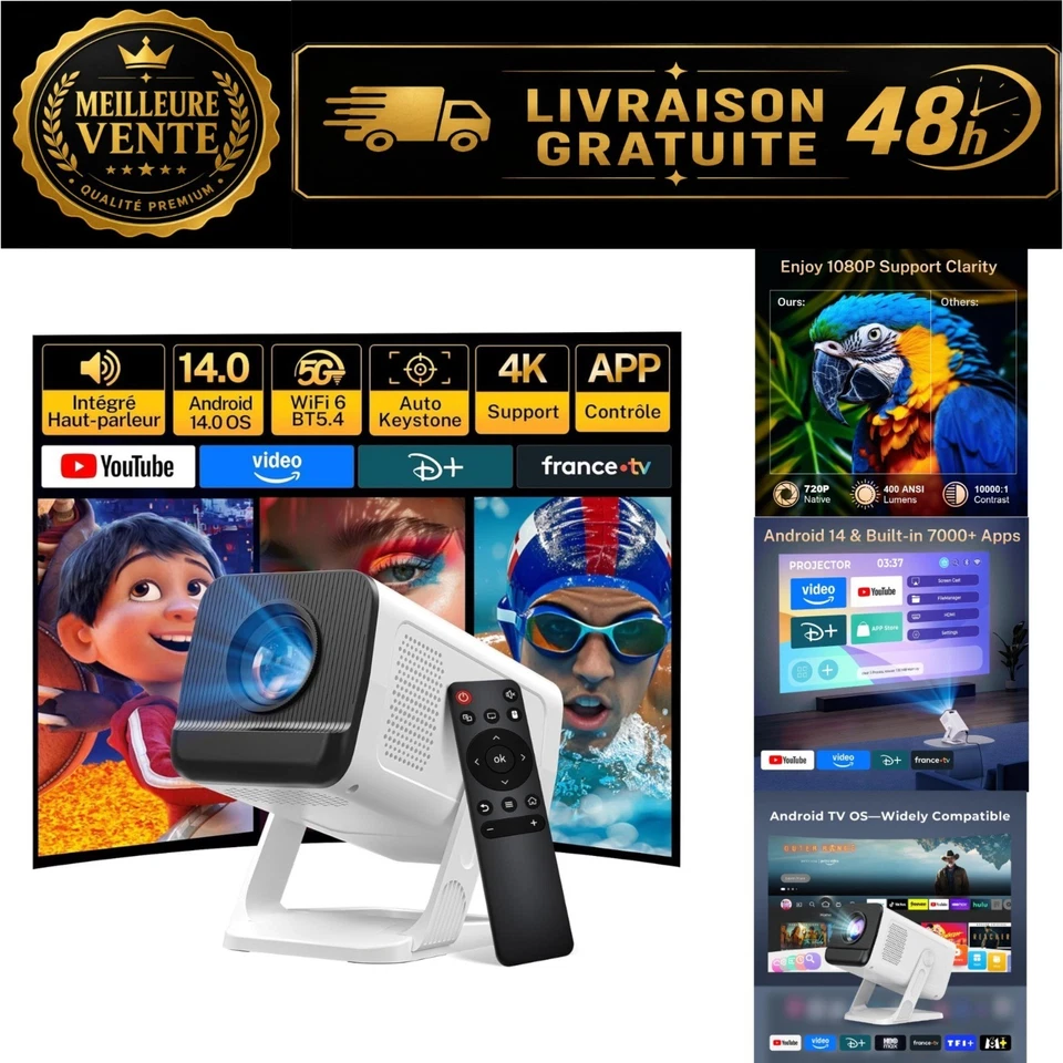 Vidéoprojecteur portable 4K Android Wi-Fi 6 Bluetooth LYNCAST Blanc - Photo 1/4