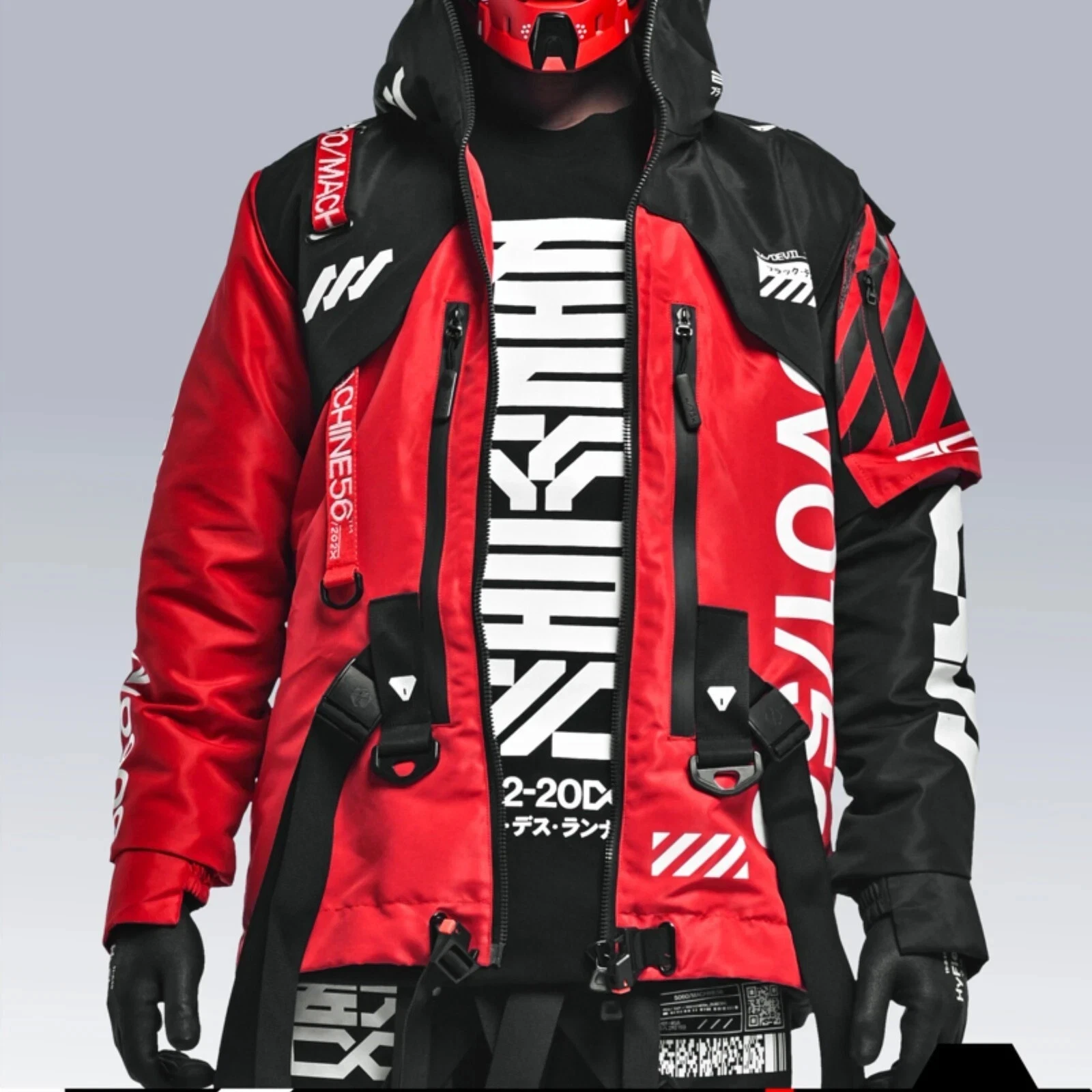 Machine56 Men’s Red Lightweight Hooded Jacket Full Zip Techwear FL_V1A-2 DT VER