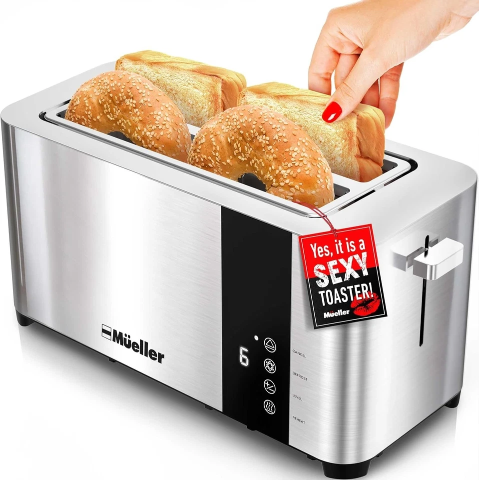 Stylish 4 Slice Toaster with Extra Wide Slots for Bagels & Artisan Bread - 1300W - Image 3 of 4