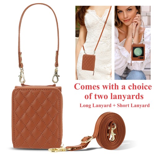 For Samsung Galaxy Z Flip6 Flip5 4 3 Wallet Case Leather Card Holder Cover Strap - Picture 17 of 32