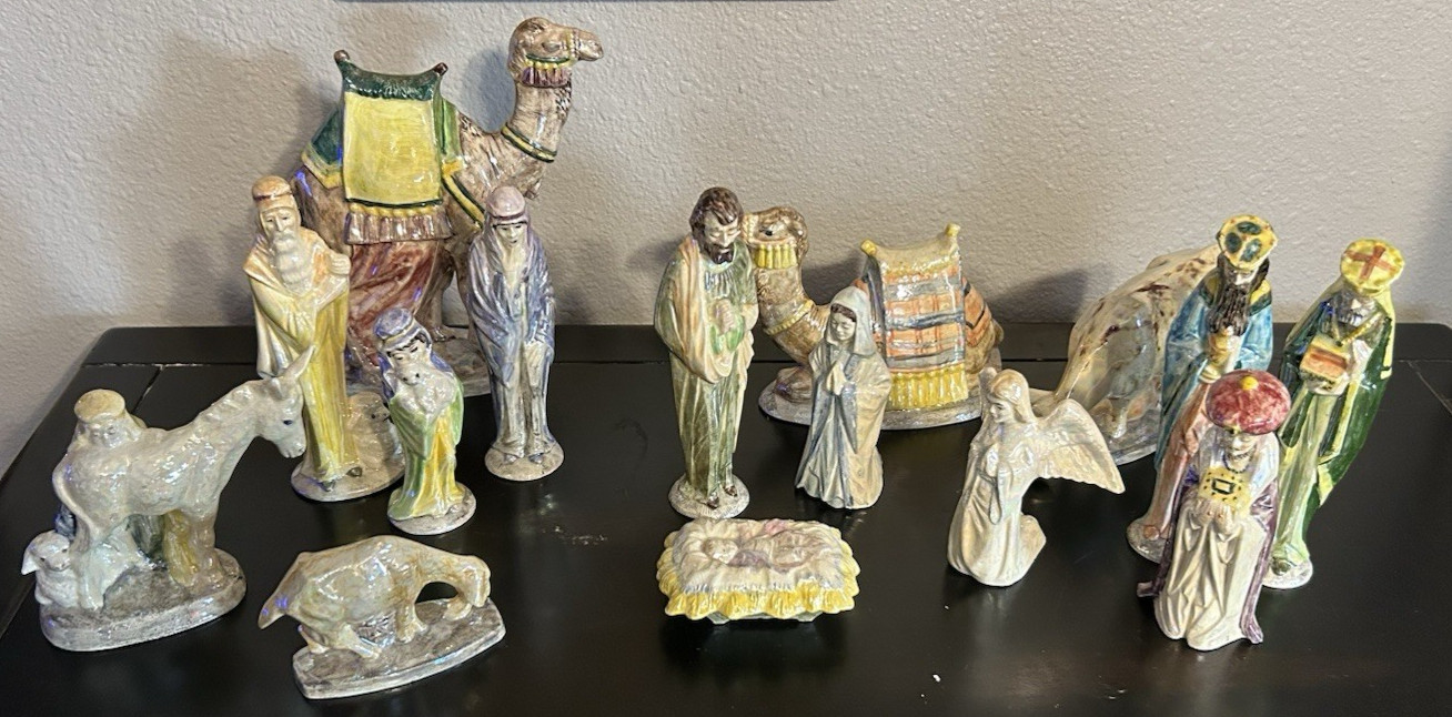 Vintage Nativity  15 Piece Set Byron Molds 1973 Beautiful Camels Cows Lambs Goat
