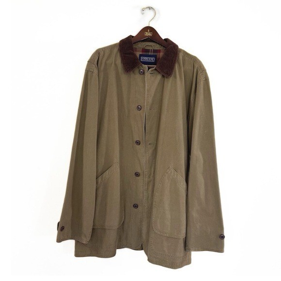 Lands End Mens XL Tall 46 48 Khaki Field Barn Chore Coat Flannel