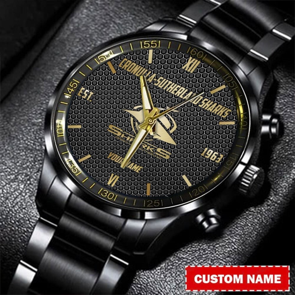 Sutherland Team Sharks Gold Metal Black Personalized Fan Watch