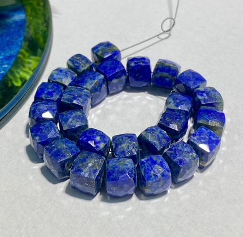178.60 Ct Natural Blue Lapis Lazuli Square Cube Faceted Gemstone beads size 8mm. - Picture 2 of 11