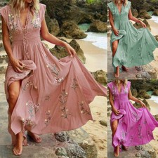 Floral Maxi Dress Floral V Neck Sleeveless V Neck Summer Ladies Beach Dress
