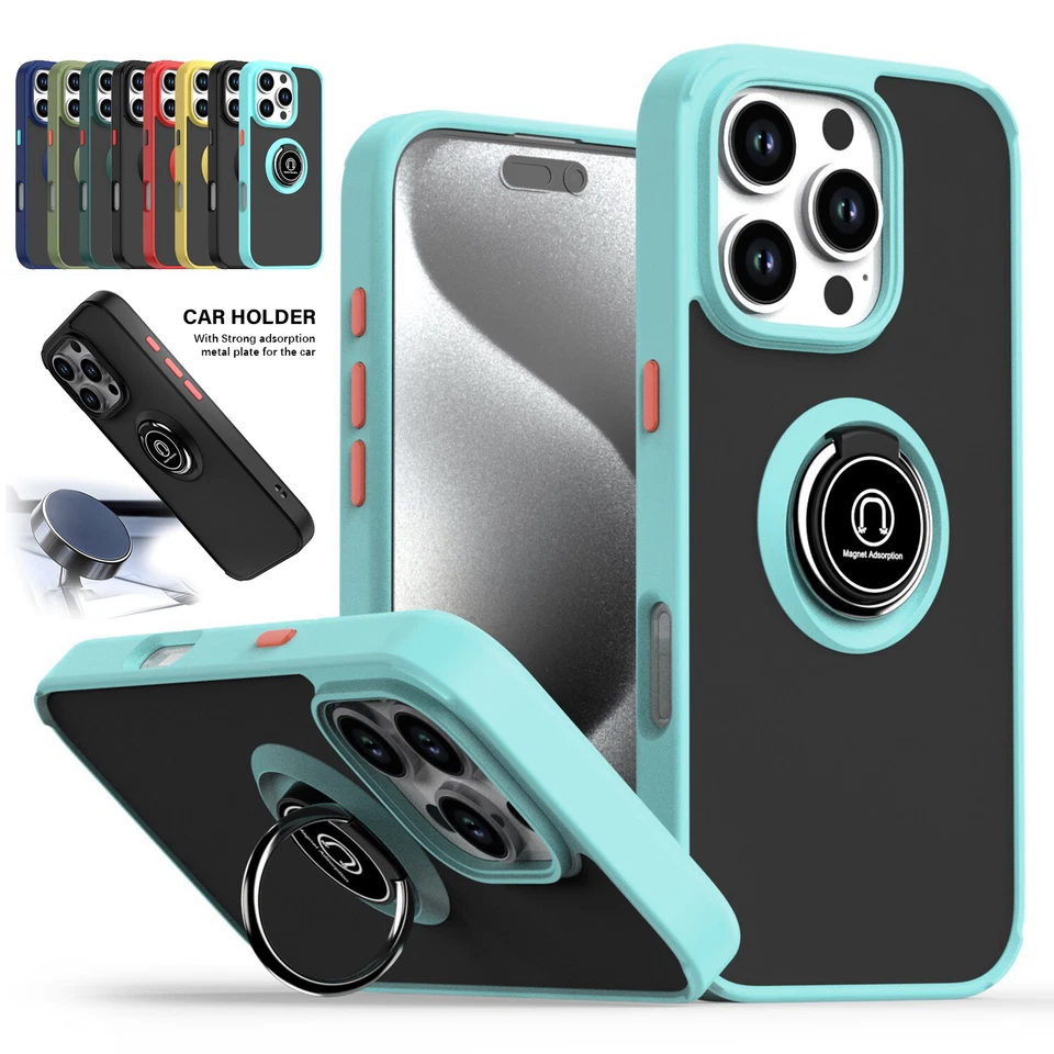 Funda con soporte de anillo magnético a prueba de golpes para iPhone 16 15 14 13 Pro Max Foto 2 de 4