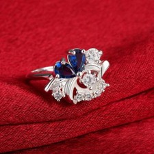 Womens Sterling Silver Plated Blue CZ Crystal Wedding Engagement Ring GR17