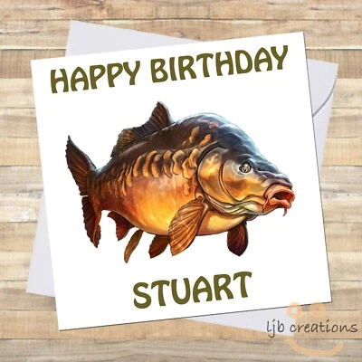 LJB CREATIONS Personalised ' MIRROR CARP ' Birthday Card Fisherman Fishing Friend Dad Grandad