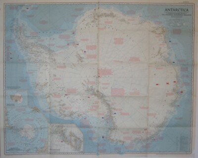 1957 Map ANTARCTICA South Pole Little America Amundsen Shackleton Byrd Cook Ross