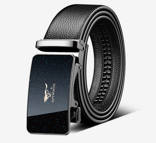 Septwolves Men waist belt cow leather Auto lock Buckle black
