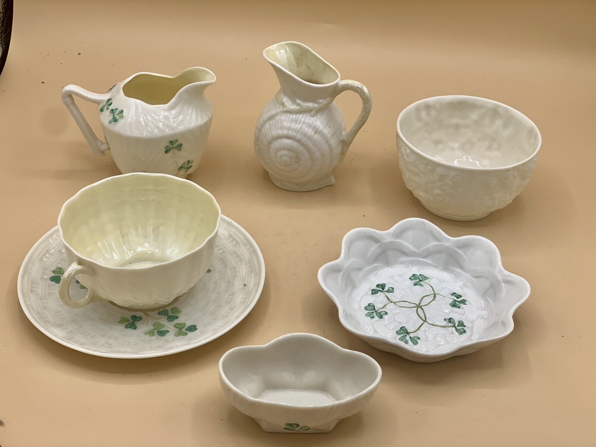 BELLEEK Parian China Set Shamrock Weaved Pattern Collection